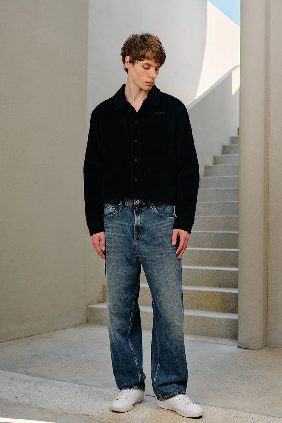Rugged Wash Wide Leg Jeans